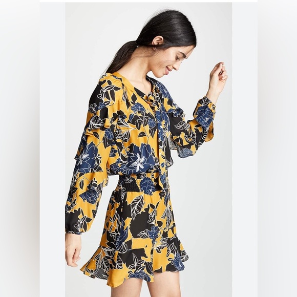 Parker Women's Gigi Long Sleeve Tie Neck Smock Waist Short Dress - Picture 2 of 8